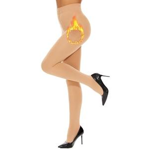 CozyWow Opaque Fleece Lined Tights for Women, Soft Warm Thermal Tights for Winter Beige, SM
