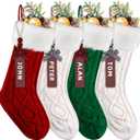 XIMISHOP 4PACK Christmas Stockings,18Inches Large Cable Knitted Stocking Personalized Xmas Hanging Stocking Decorations with for Holiday Christmas Party Family Decor(Green Red White