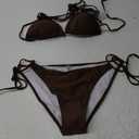 Women's Triangle Bikini Sets Two Piece Double Straps Halter Swimsuit Tie Side String Cheeky Bathing Suits (Large, Coffee)