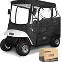 10L0L 2/4 Passenger Golf Cart Driving Enclosure for EZGO TXT/RXV Model, 4-Sided Clear Window 600D Rain Cover All Weather Windproof Waterproof - Black/Beige