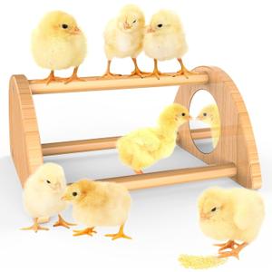 Mini Chick Perch with Mirror, Strong Bamboo Roosting Bar for coop and brooder, Training Perch for Baby Chicks, El Pollitos, La Pollita, Easy to Assemble and Clean, Fun Toys for Chick