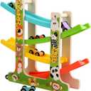 Wooden Car Ramp Toy for 1 2 3 Year Old Boys and Girls 4 Level Toddler Race Track with 8 Mini Cars Garage - Montessori Toys for 1-3 Year Old Christmas Birthday Gifts