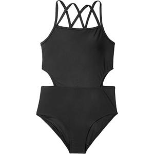 Girls One Piece Swimsuits Bathing Suit for Teens Cut Out Cute Girls' One-Piece Swimwear Criss Cross for Kids Summer Beach (12T , Black)