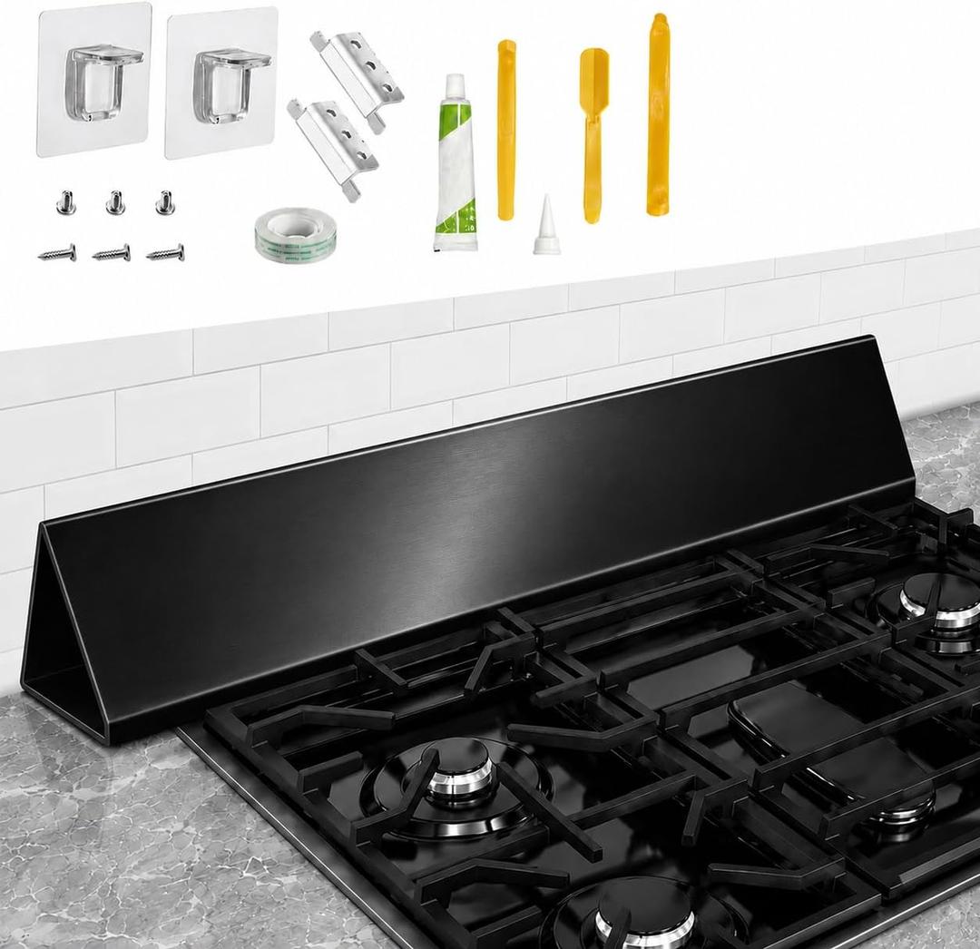 Yuleimy 30 Slide-In Range Rear Gap Filler Kit, Universal 3-Sided Stove Gap Cover Between Cooktop and Wall, Aluminum Cooktop Trim Kit for Behind Stove Gap, Range Rear Gap Filler Strip, Black
