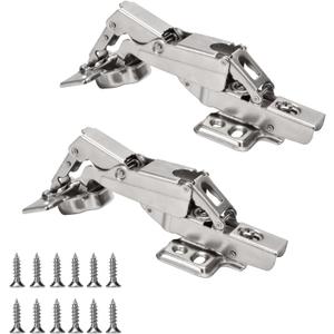 BADALU 165 Degree Kitchen Cabinet Hinges (1 Pair, 2 PCS) Concealed Hydraulic Adjustable Mounting, Soft Closing Nickel-Plated Steel Buffer Dampers for Frameless Cabinet Doors(Fixed Half Overlay)