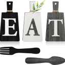 Jetec Cutting Board Eat Sign Set Hanging Art Kitchen Eat Sign Fork and Spoon Wall Decor Rustic Primitive Country Farmhouse Kitchen Decor for Home Decoration(Black, White, Gray)