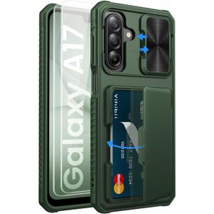 Vihibii for Samsung Galaxy A17 5G Phone Case Wallet with 2X Screen Protector, Built-in Card Holder (4 Cards), [RFID Blocking] & Slide Camera Cover & Shockproof Rugged Cover Case for Samsung A17, Green