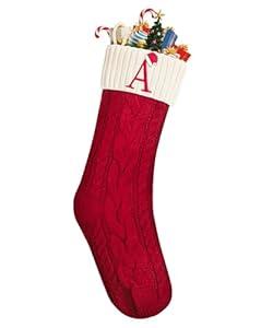 Mr. Pen- Christmas Stockings with Initials, 18", Letter A, Red and Cream, Cable Knit Stockings for Christmas, Cable Knit Christmas Stocking for Christmas, Large Knit Stockings Christmas