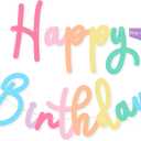 HOUSE OF PARTY Happy Birthday Banner | Cursive Birthday Sign for Party Decor, Backdrop | Pre-strung Paper Banner for Rainbow Party Decoration (Rainbow)