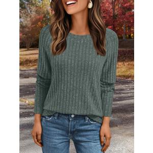 Womens Long Sleeve Shirts Dressy Casual Crewneck Tunic Tops Basic Sweatshirts Fall Fashion Clothes Trendy Outfits 2025 (Large, Green)