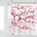 Extra Wide Shower Curtain All Around Clawfoot Tub 180''W x 70''L Pink Cherry Flowers Plum Sakura Blossom Japanese Asian Style Polyester Fabric 32 Pack Plastic Hooks