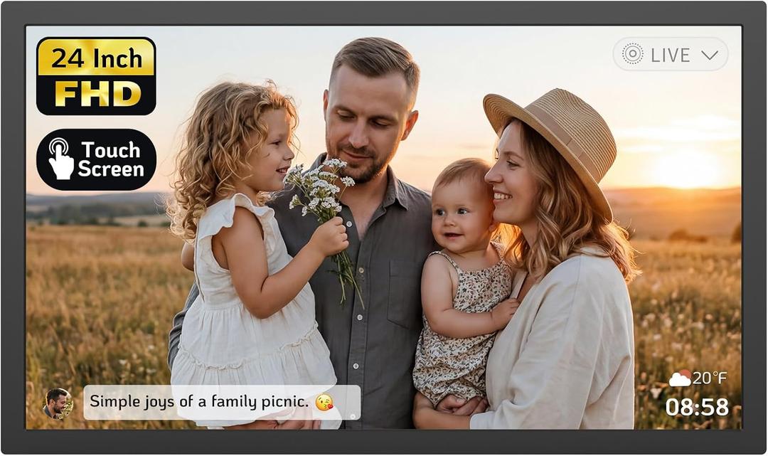 NexFoto 24 Inch Touchscreen Digital Picture Frame Large, WiFi Electronic Photo Frame 64GB, Add Pics from Google Photos, Upload Photos/Videos via App/USB, for Mom/Grandparents, Black