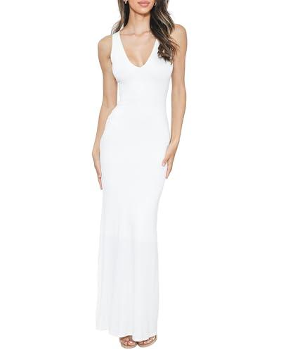 Amazon.com: TRENDY VIBEZ Womens V Neck Maxi Dress, Sexy Sleeveless Formal Casual Bodycon Long Dress, Summer Wedding Guest Dresses, White, Large : Clothing, Shoes & Jewelry