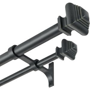 Double Curtain Rods for Windows 72 to 144 Inches, Heavy Duty Double Curtain Rod with Square Retro Finials and Double Aluminum Bracket, Adjustable Double Rod for Curtains