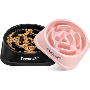 Yopnoyik 2 Pack Slow Feeder Dog Bowls for Healthy Eating, Non-Slip and Anti-Choking Design, Reduces Bloating & Overeating for Large Dogs, Easy to Clean (Black and Pink)