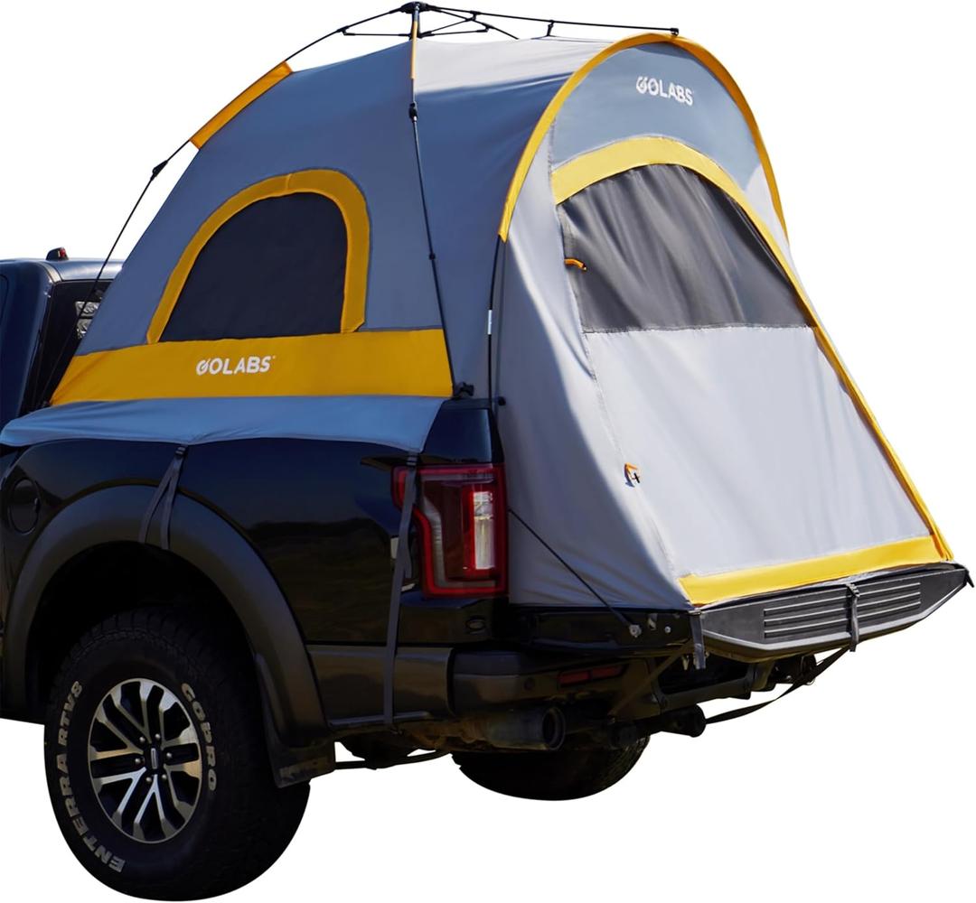 Golabs Truck Bed Tent for 5-6 Ft Bed, 8-Minute Easy Setup by Pre-Assembled Design, Waterproof PU2000mm, 2-Person Portable with Extra Rainfly Cover for Camping & Outdoor, Includes Storage Bag (Orange)