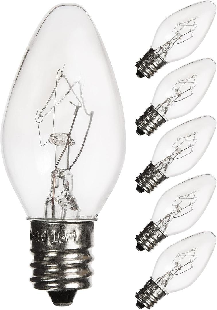 Salt Lamp Light Bulbs 15 Watt 6 Pack, Himalayan Salt Lamp Original Replacement Bulbs E12 Socket Long Lasting Incandescent Bulbs