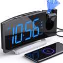 Projection Alarm Clock with FM Radio, USB Charging Port, 0-100% Dimmer, Dual Alarms, HD LED Display, 30 Preset Stations, Sleep Timer, 5 Alarm Sounds, Snooze, Curved Screen, Digital Clock for Bedroom (Blue)