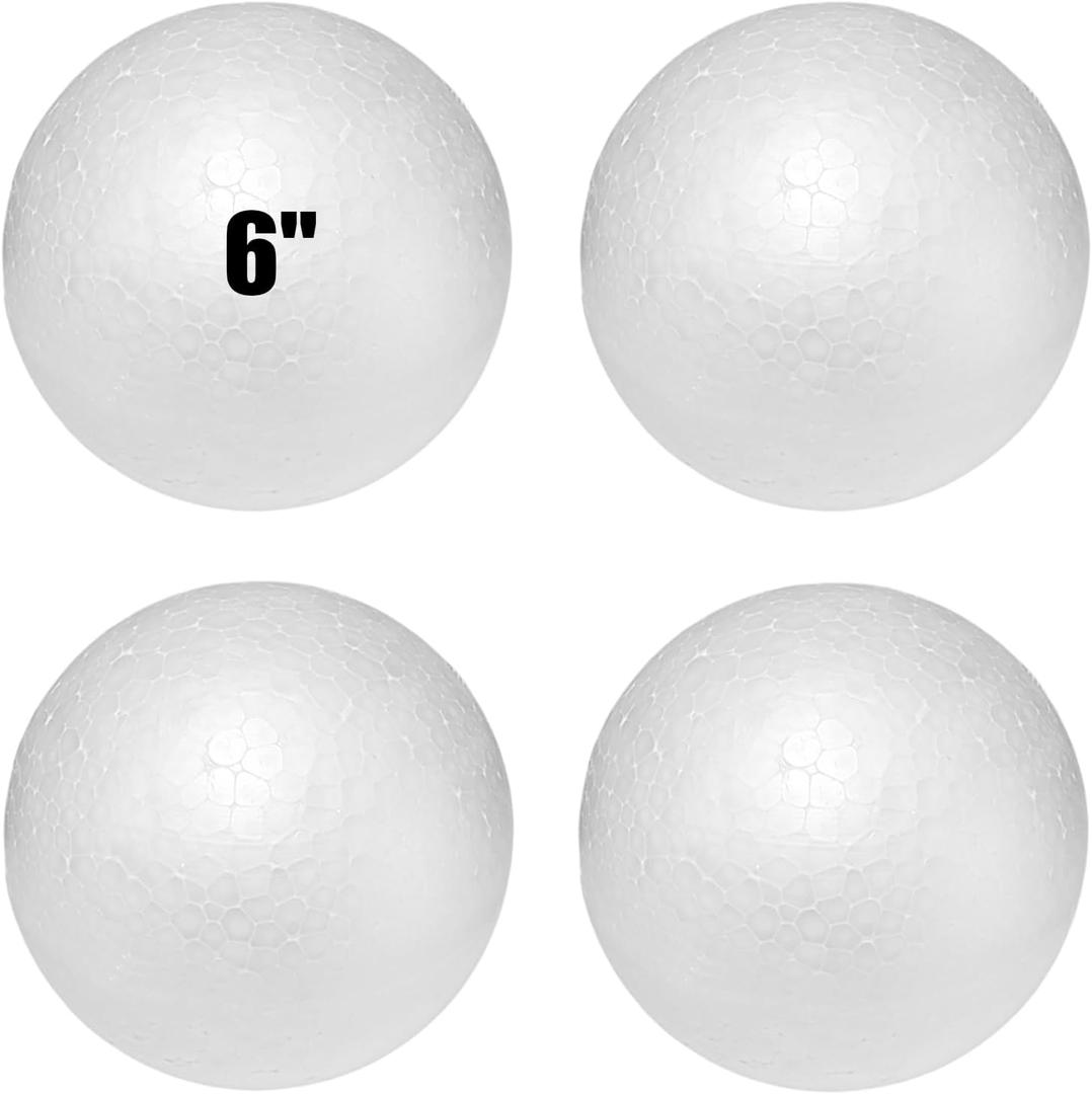 Styrofoam Balls 6 Inch,4PC Large White Foam Balls for Crafts, DIY Craft Giant Foam Ball for Home and School, Smooth Solid Round Ball (Styrofoam-6in-4pc)