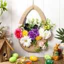 Lineshading Spring Wreath for Front Door Easter Wreath Basket Artificial Floral Hanging Basket with Woven for Easter Holiday Party Farmhouse Window Porch Door Decor