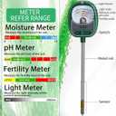 Soil Moisture Meter for Plants, 4-in-1 Soil Tester - pH/Fertility/Sunlight Meter, Large Dial, Indoor/Outdoor Plant Water Monitor, Garden Soil Test Kit for Lawn, Farm, Houseplants