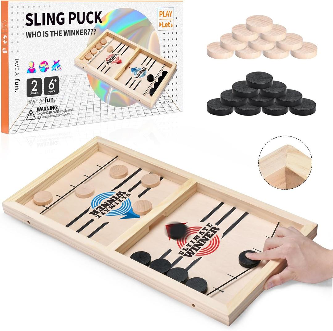 AMFLOWER Fast Sling Puck Game Large SizeSling Puck Game for Kids & Adults, Fast-Paced Fun Board Games for a Party with Friends for Family Game Night, Desktop Battle, 22.4 * 12 * 1.45 Inch