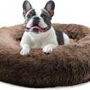 JOLLYVOGUE Calming Dog Bed Large Size Dog, Anti-Anxiety Donut Large Pet Bed, 36 inches Fluffy Faux Fur Round Cat Bed, Fits up to 75 lbs Pets (Coffee) (36.0"L x 36.0"W x 8.0"Th)