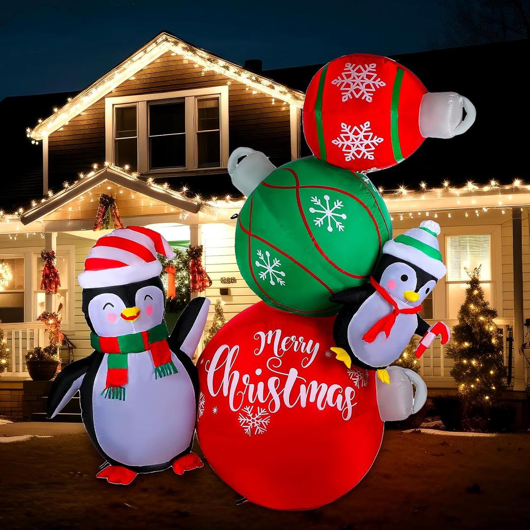 Karenhi Christmas Penguins Inflatable Outdoor Decoration with LED Light up 6.5ft Blow up Decorations for Garden Lawn Xmas Winter Holiday Party Decoration(Penguins)