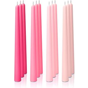 12pk 10" Classic Taper Candles, Pink Shades, 7-8 Hours Long Burning, Unscented Tall Candlesticks