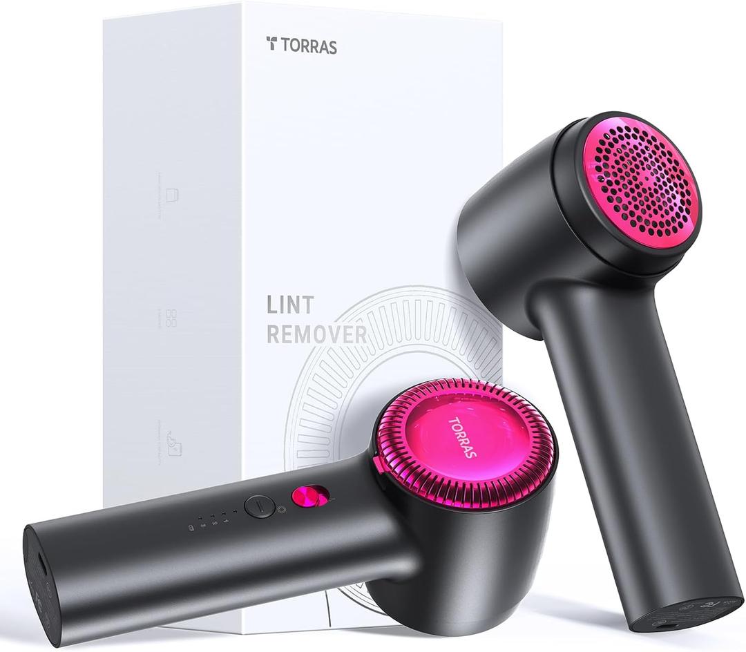 TORRAS Rechargeable Fabric Shaver Electric Lint Remover 3-Speed Remove Fuzz, Pilling for Cashmere, Wool, Clothes, Sweater, Coat, Furniture, Clothes depiller with Replacement Blades (Black)