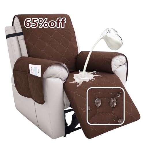 hyha 100% Waterproof Recliner Chair Covers, Non Slip Recliner Cover, Recliner Covers That Stay in Place, Reclining Slipcovers with Pocket, Furniture Protector for Pets, Dog (23.6", Chocolate)