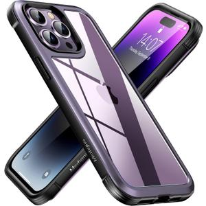 Meifigno Rainbow Series for iPhone 14 Pro Case with Aluminum Frame & 3X Shockproof Bumper & Clear Back, [3X Military Grade Drop Protection], Protective Phone Case iPhone 14 Pro 6.1'', Deep Purple