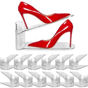 12 Pack Clear Shoe Slots Organizer - Adjustable Height 3.7''To 7.7'' Shoe Stackers For A Pair Of Shoes ,Shoe Rack Storage Shoe Space Saver 50%,Easy To Assemble Shoe Hold Shoe Organizer For Cloest