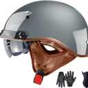 Motorcycle Half Helmet with Retractable Inner Sun Shade Quick Release Buckle DOT Approved Half Face Cycling Helmets for Men Women Adult (Large, Gray)