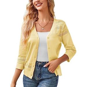 GRACE KARIN Women's 2025 Cropped Cardigan 3/4 Sleeve Lightweight Crochet Shrug Hollowed-Out Knit Sweater Tops , size Small