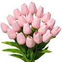 BLISOUL Real Touch Artificial Tulips, 20pcs Fake Tulip Flowers Stem, PU Faux Tulips 13.5” for Mother's Day, Home Decor, Wedding, Easter Valentine's Gift, Table Centerpieces, Floral Arrangements, Pink