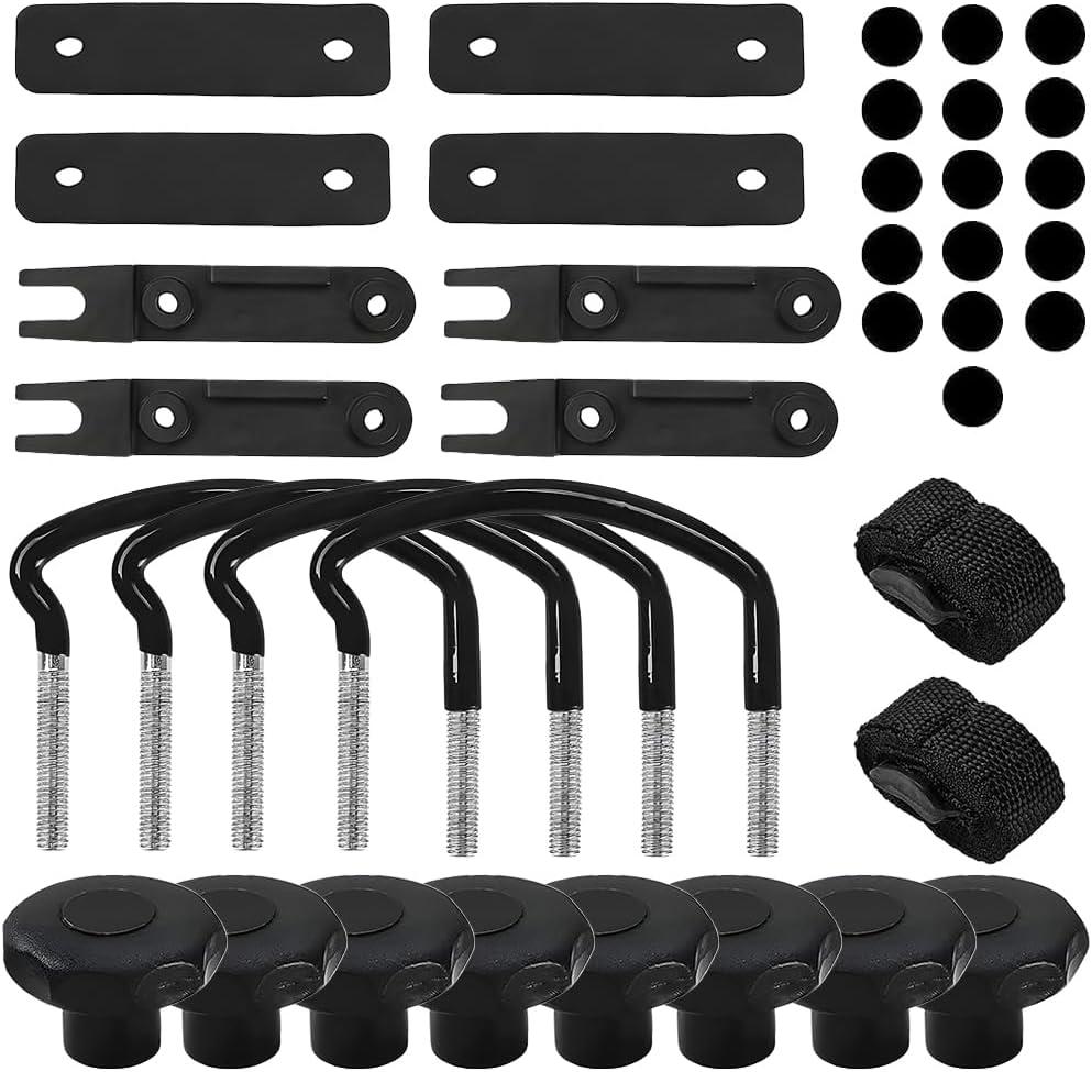 4 Sets Car Roof Box U-Bolt Clamps, Vehicle Rooftop Cargo Carrier Rack Bolts with 8 Lock Nuts & 2 Straps, Automotive Van Mounting Brackets Accessories, Universal Fit