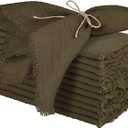 TURSTIN 12 Pieces Cotton Linen Cloth Napkin Handmade Cloth Napkin with Fringe 17 x 17 Inch Soft Dinner Wedding Napkins Square Rustic Fringe Table Napkins for Dinners, Parties, Weddings, Coffee