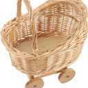 DECHOUS Stroller Shaped Woven Flower Basket with Handle for Decorative Rattan Floral Basket for Weddings Floral Present