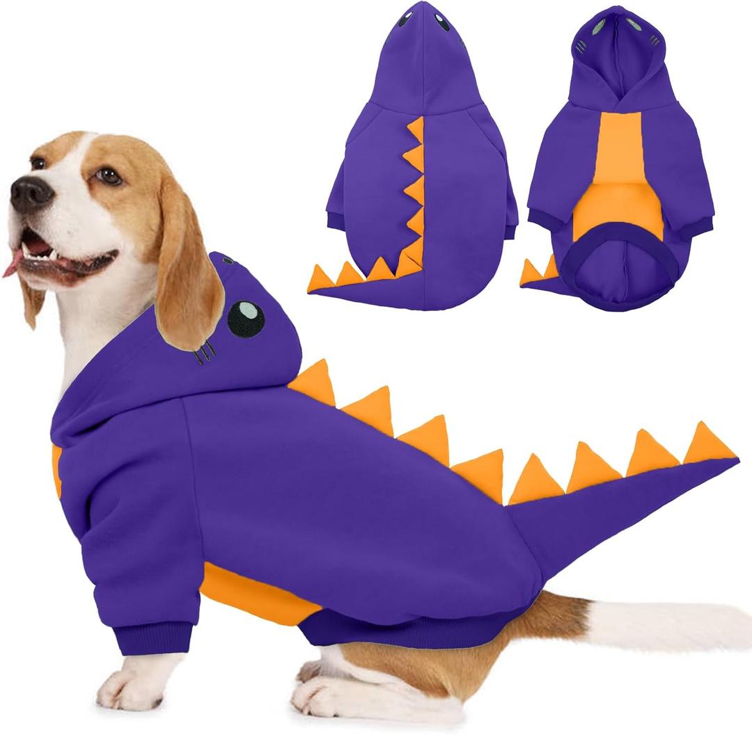 Lelepet Dinosaur Costume - Large Dog Halloween Costume, Warm Fleece Hoodie for Small Dogs, Thick Sweatshirt, French Bulldog, Beagle, Lab, Dachshund, Greyhound, Pitbull, Purple XL
