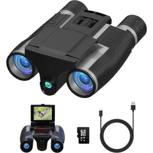 Anweller Binoculars with Camera, 12x32 High Powered Compact Binoculars for Adults and Kids, for Bird Watching, Cruise Ship, Hunting, Travel, Hiking, Sport Games, Concert, with 8GB Card