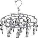 PHYDELU Drying Rack Clothing with 24 ClipsSock Hanger for DryingHanging Clothes Dryer Underwear Hangers Racks Laundry Herb Socks Panty Wet Bra Lingerie Baby Delicates Foldable Small Indoor Metal (Light Gray)