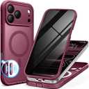 BERFY for iPhone 17 Pro Max Case, Compatible with MagSafe, Built-in Privacy Screen Protector and Camera Protection, Anti-Spy Full Body Shockproof Translucent Matte Phone Case for 17 Pro Max 6.9", Red