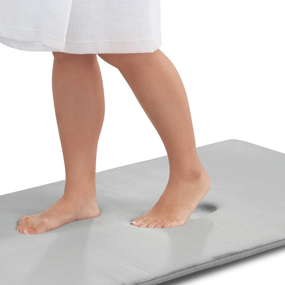 Genteele Memory Foam Bath Mat Non Slip Absorbent Super Cozy Velvet Bathroom Rug Carpet (22 inches X 42 inches, Silver)