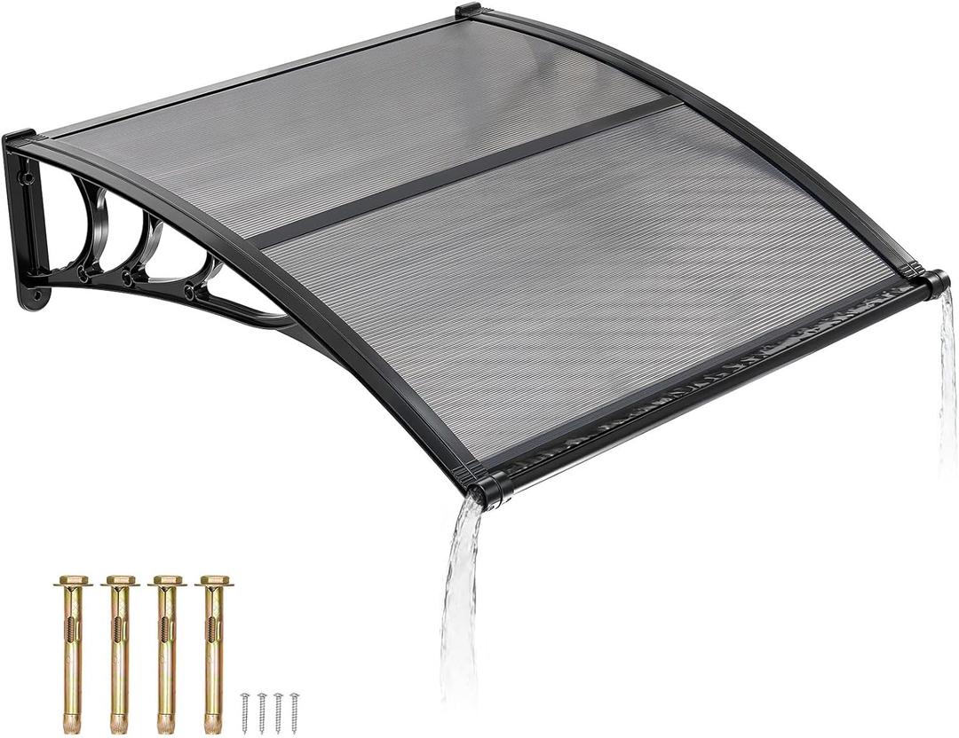 VEVOR Awnings for Door Entrance, 38" x 40" Window Door Awning Canopy Exterior with Drainage & ABS Bracket, Polycarbonate Cover Patio Door Awnings for Sun, UV, Rain, Snow ProtectionSmoky Gray