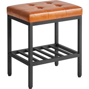 IBUYKE Rectangular Makeup Stool with Adjustable Feet and Storage Space, Footrest Chair, PU Vanity Seat, Multi-Use as Small Side Table or Ottoman, for Bedroom, Light Brown WBD017J