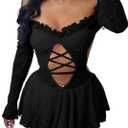 Ksotutm Lace Sexy Jumpsuits for Women Long Sleeve Off the Shoulder Romper Backless One Piece Jumpsuit (Small, Black)