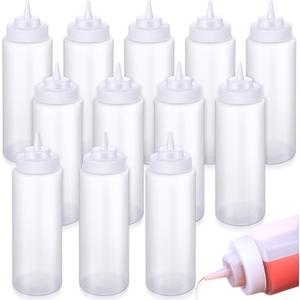 10 Pcs 32 oz Squeeze Bottle Large Plastic Clear Wide Mouth Squeeze Bottles for Condiment Sauces Chocolate Ketchup Mustard BBQ Grill Restaurant