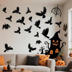 Crow Halloween Wall Decor 120 Pieces Halloween Wall Stickers Black Raven Decor Crow Window Clings Gothic Wall Decor Bird Stickers for Living Room