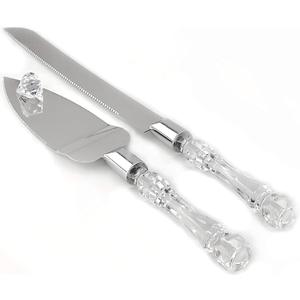 Adorox Cake Knife and Server Set Acrylic Stainless Steel Faux Crystal Handle Holiday Thanksgiving Christmas